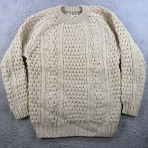 VTG Malinmor Sweater Mens Medium Cream Irish Wool Cable Knit Fisherman Handmade
